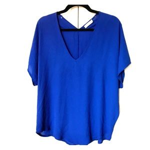 Lush Royal Blue Short-Sleeve V-Neck Blouse